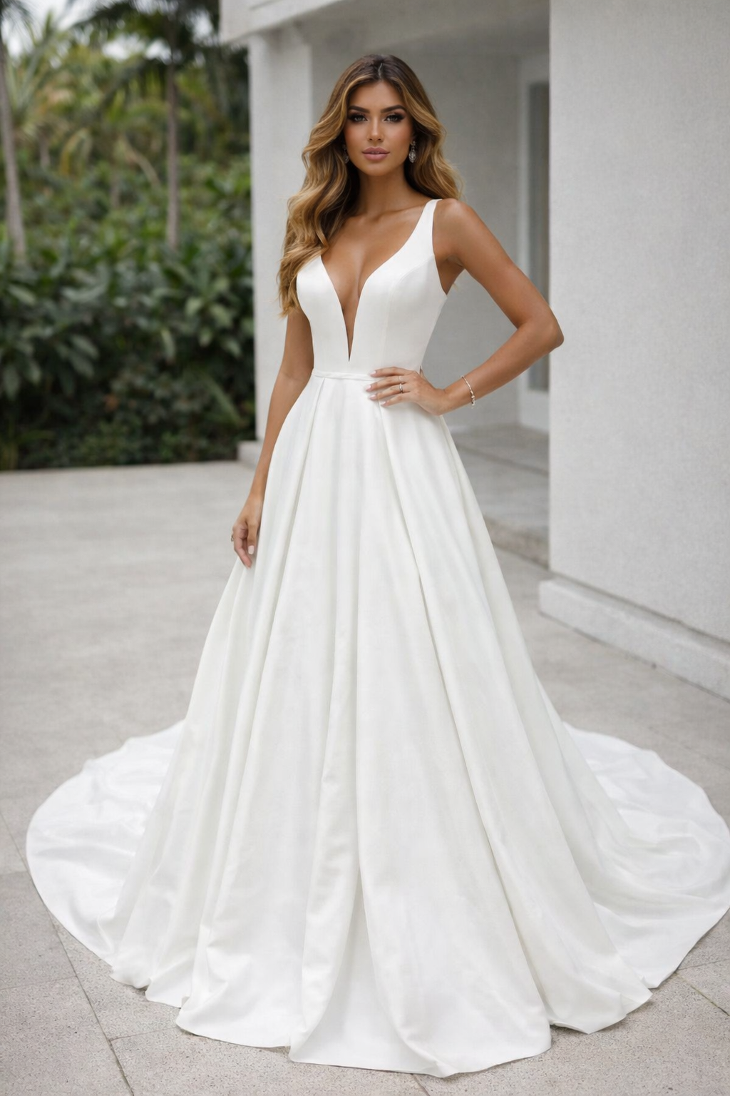 Ivory Élan Plunge Ball Gown