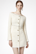 Ivory Atelier Off-Shoulder Tweed Mini Dress