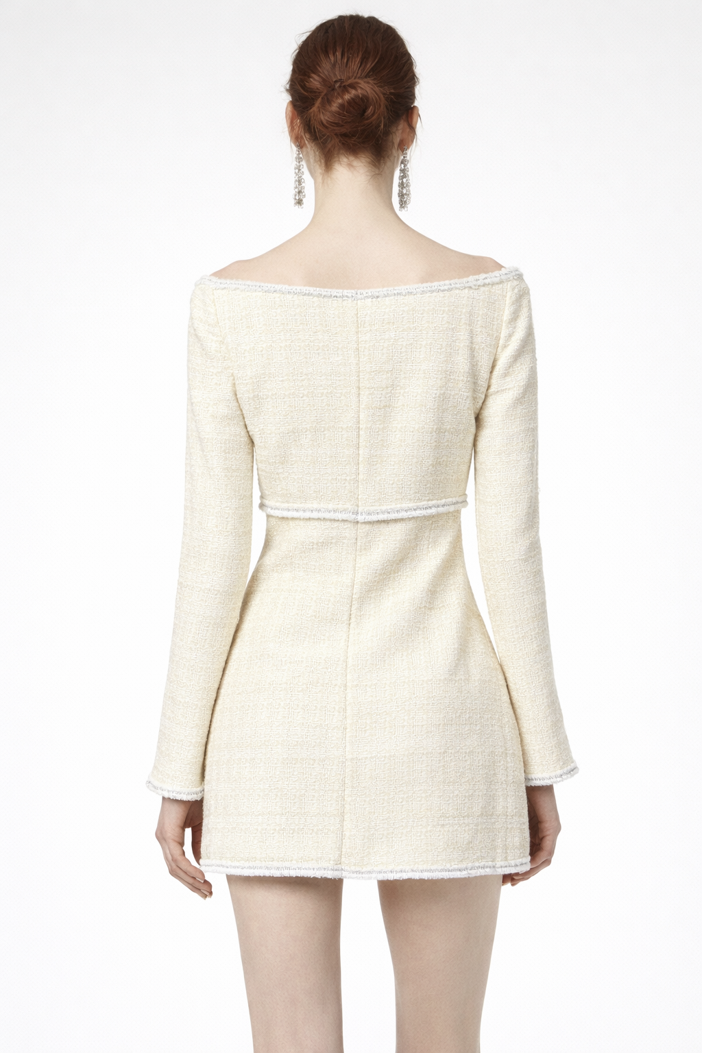 Ivory Atelier Off-Shoulder Tweed Mini Dress