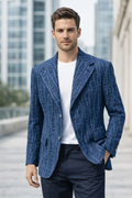 Textured Denim Indigo Stitch Blazer