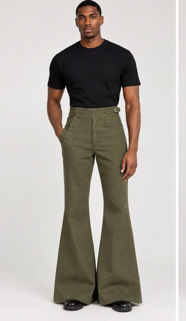 Constaintine Olive Architectural Denim Trouser