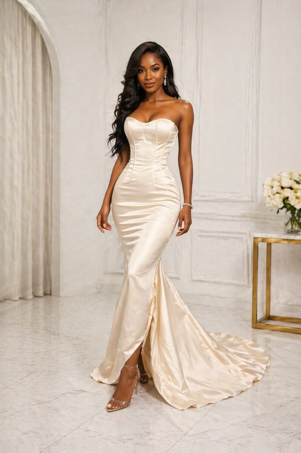 Ivory Sculpted Satin Corset Gown