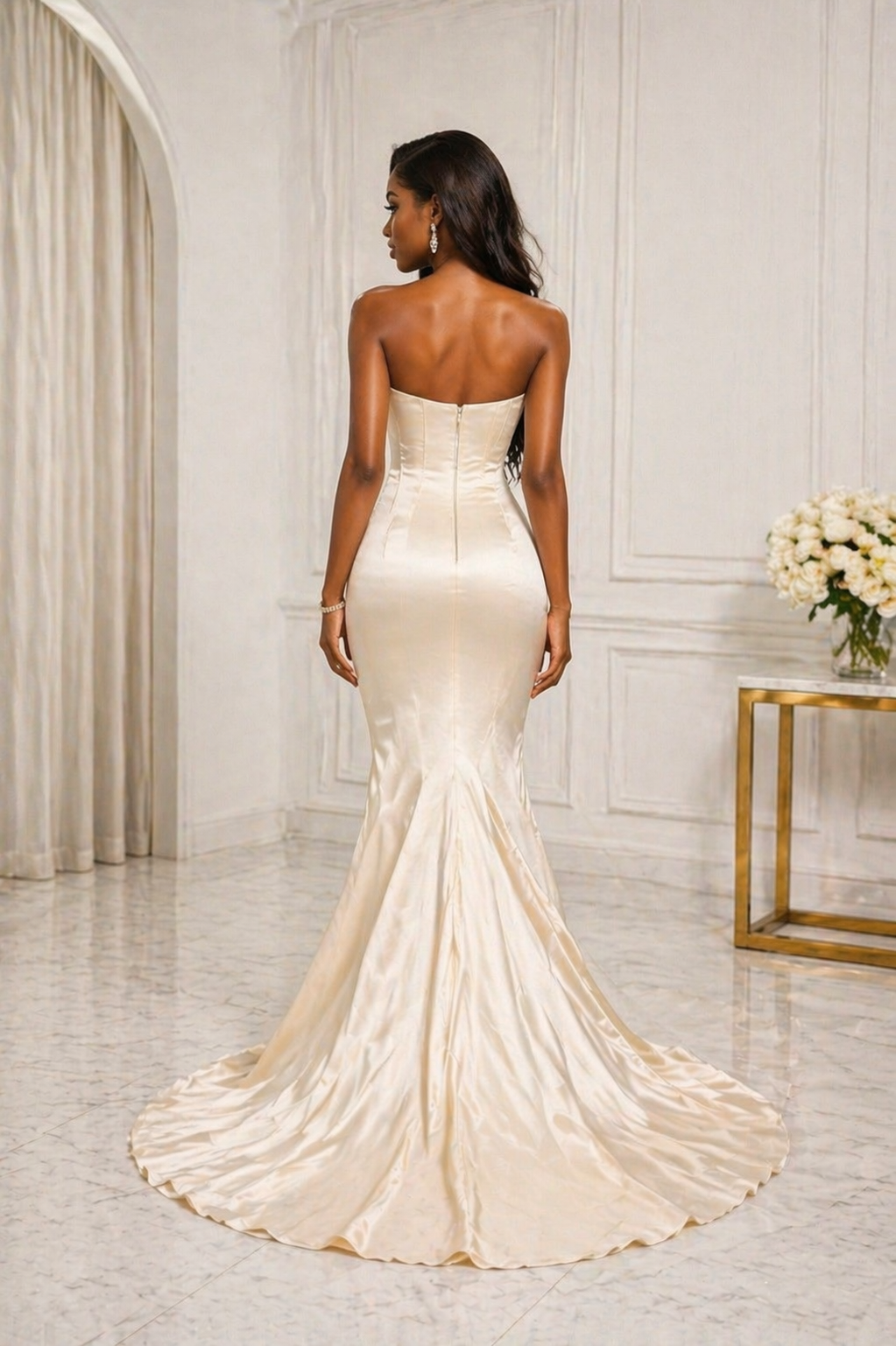 Ivory Sculpted Satin Corset Gown