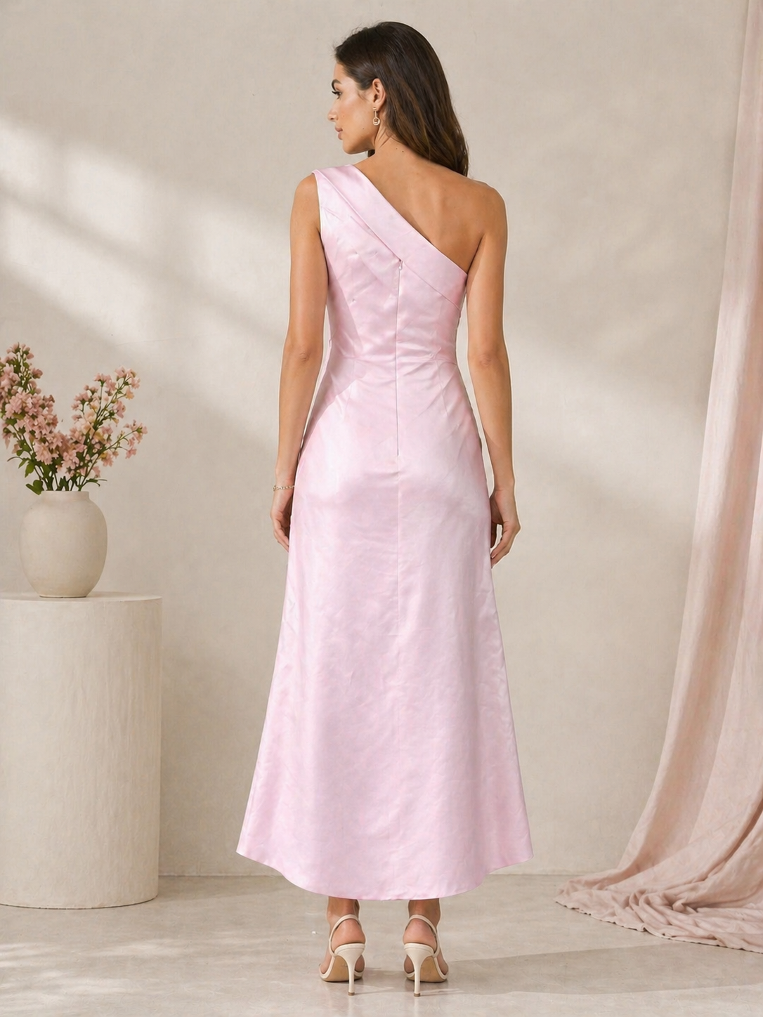 Blush Asymmetry Satin Gown